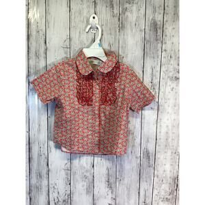 Studio Nounou Floral Camp Button Shirt Red Multicolor Classic Fit Size 8 Girls